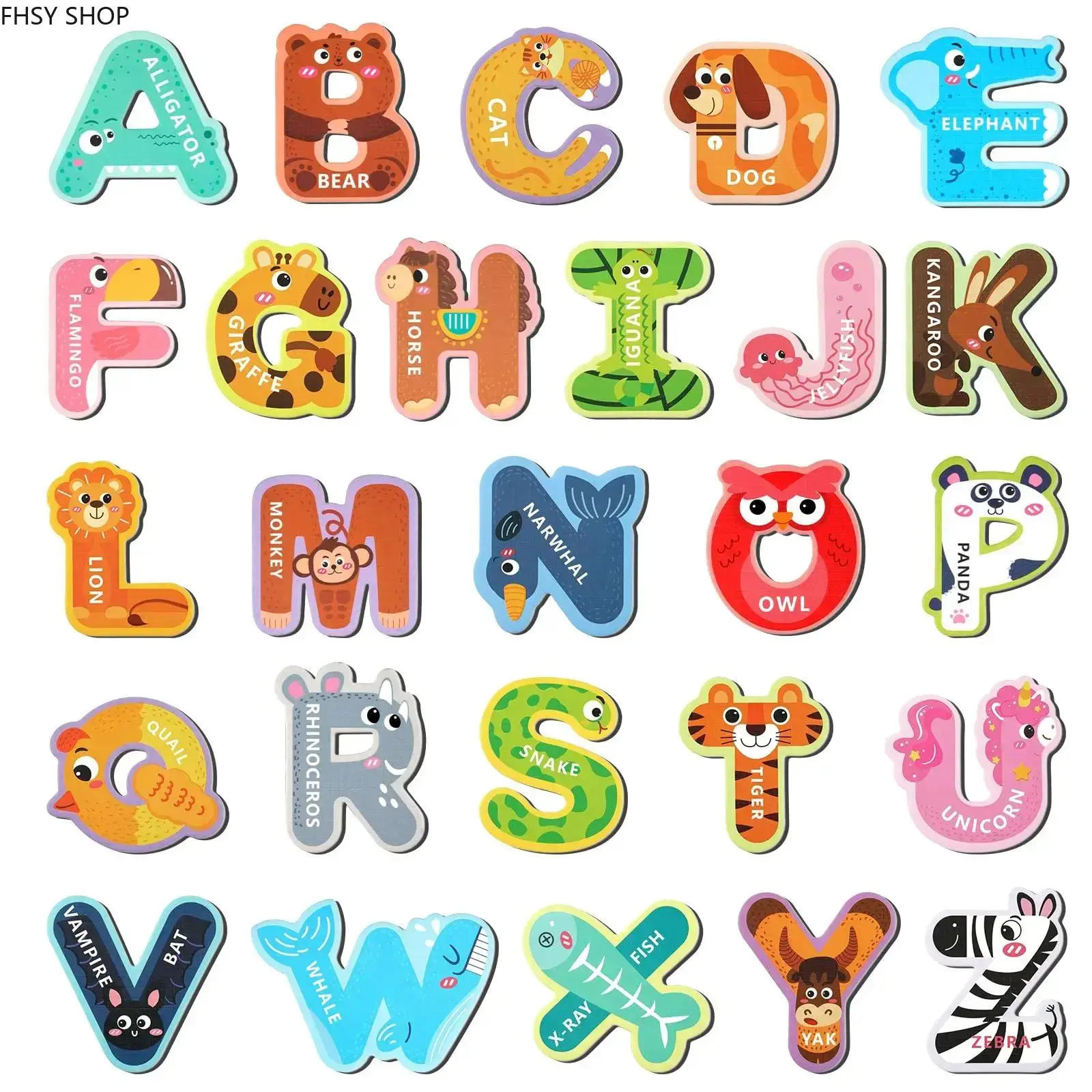 Toddlers' Cute Vegetable-Themed Magnetic Set - 26 Jumbo Size ABC Uppercase Animal Letters, Detachable Strong Magnets, Thick EVA Educational Refrigerator Decor, Gift Idea for Kids Ages 3-5, 26 Pieces, Thick Cardboard, Cute Designs, Animal Theme, Letter Sha