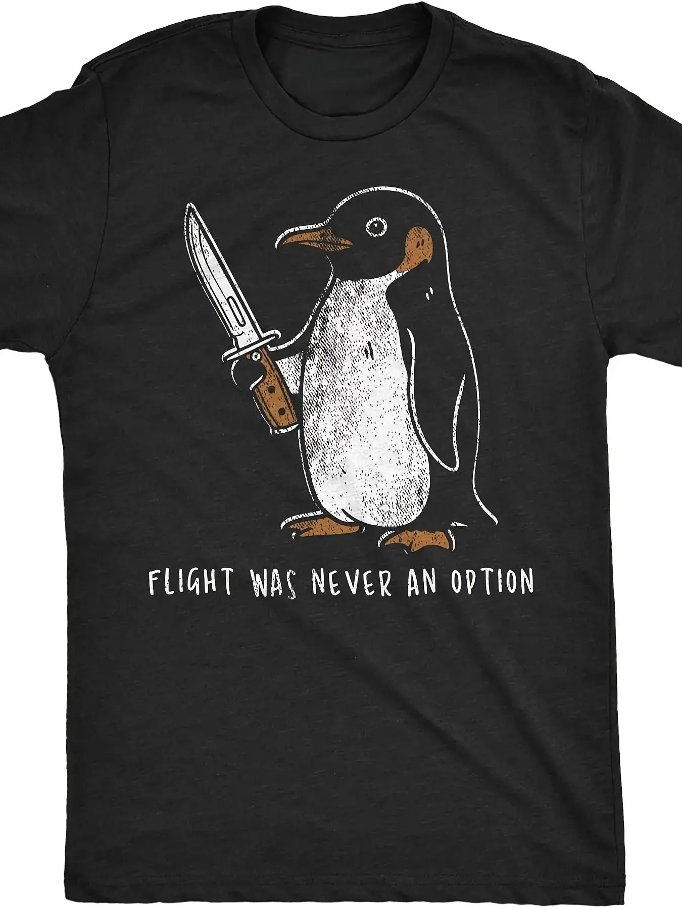 Mens Sarcastic Penguin Graphic Novelty Tee |     Flight was Never an Option,  Short Sleeve, Casual, Summer Spring Fall Essential - Unique Gift Idea for Men, Humorous Tops for Birthday, Holiday, or Everyday Wear