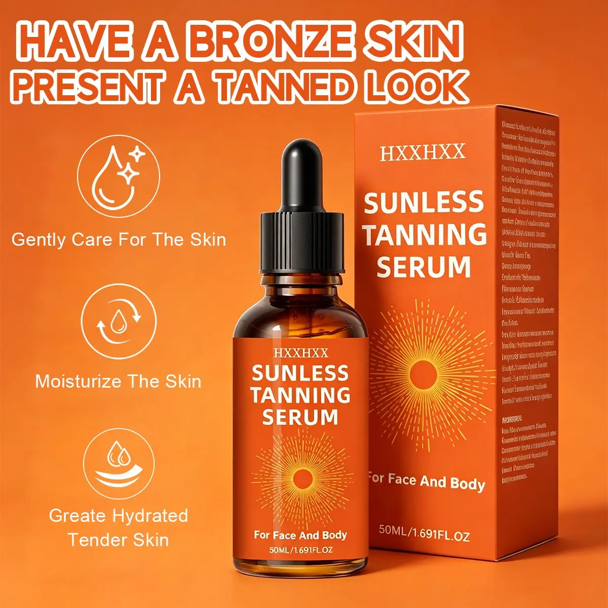 Single Bottle 50ML Sunless Bronzing Body Glow Oil Essence, Minimalist Design, Full Body Face Outdoor Care, Essential for Daily Use