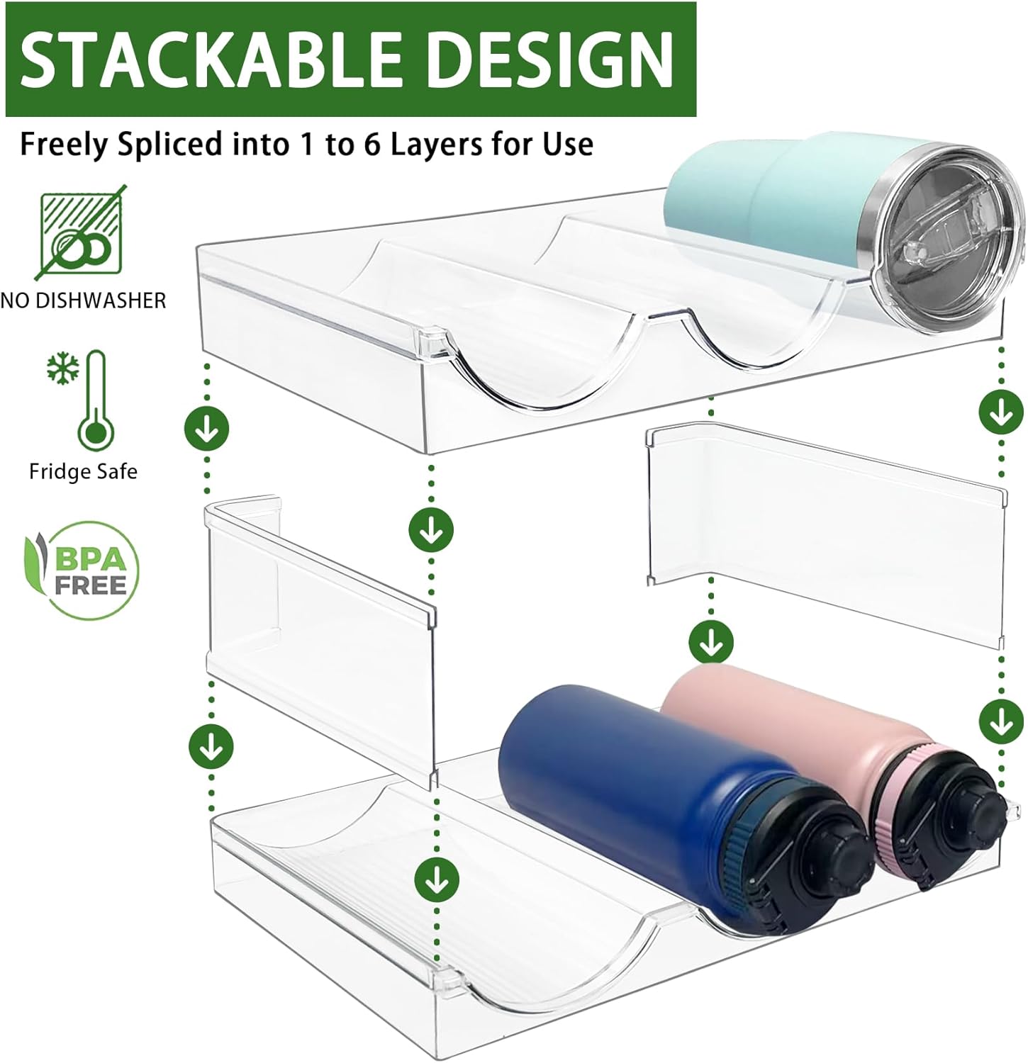 3 Pack Water Bottle Organizer, Stackable Kitchen  Organization and Storage Rack, Plastic Cup Storage Organizer for Kitchen Cabinet Cupboard Organizer and Storage Cup Rack for Counter