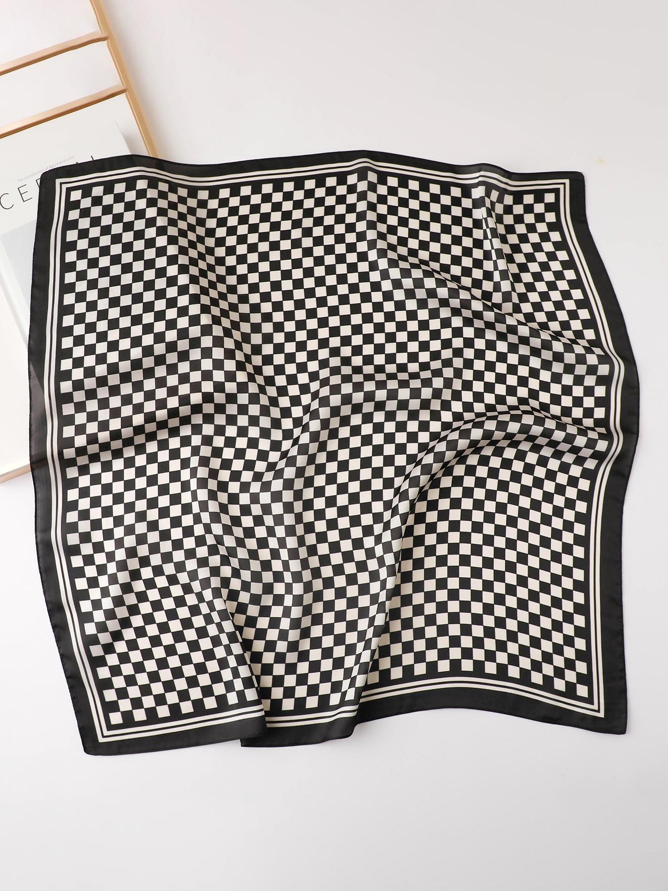 Women's Checked Pattern Contrast Binding Design Square Scarf, Casual Soft Comfortable Scarf for Daily Wear, Fashion Accessories for Women & Girls, Checkered Scarf