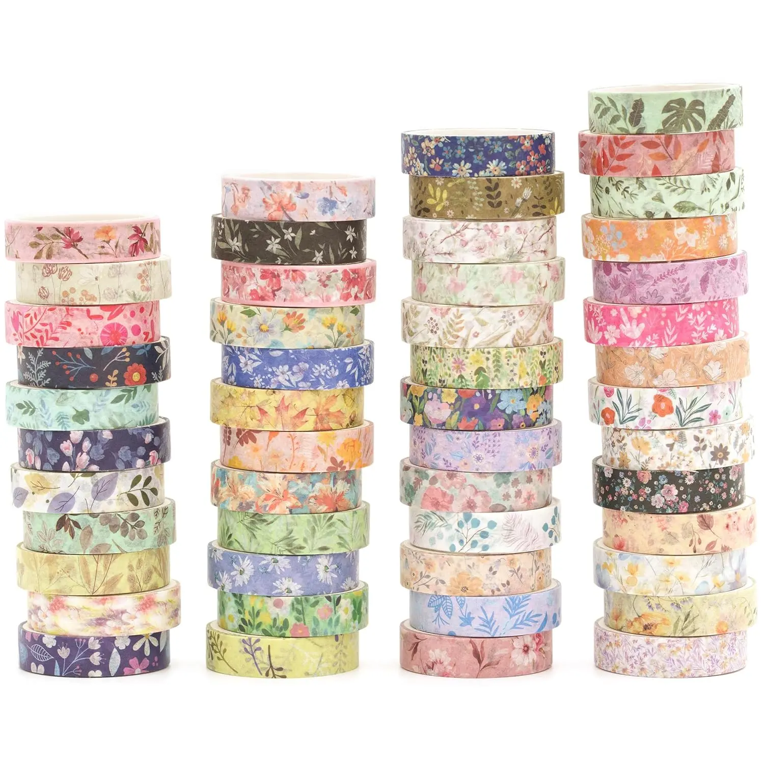50 Rolls Modern Floral Washi Tape Set - Decorative Masking Tape for Crafts, DIY Projects, Journal & Planner Supplies