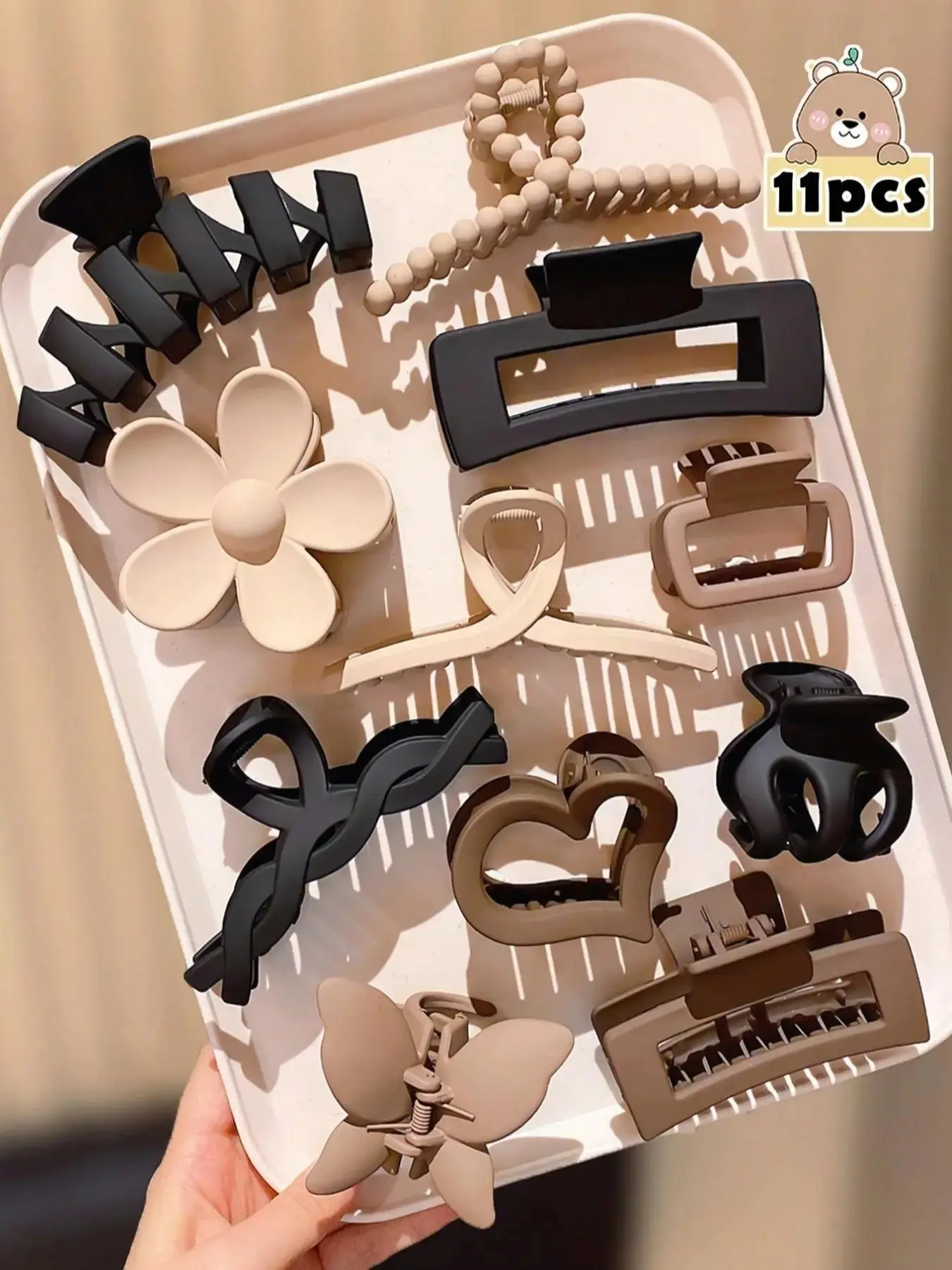 11-Piece Matte Hair Claw Set, Solid Color Flat Claw Clips, Floral Hair Clips, Flower Hair Clip, Simple Fashion Hair Accessories for Thick Hair, Women's Hairstyles