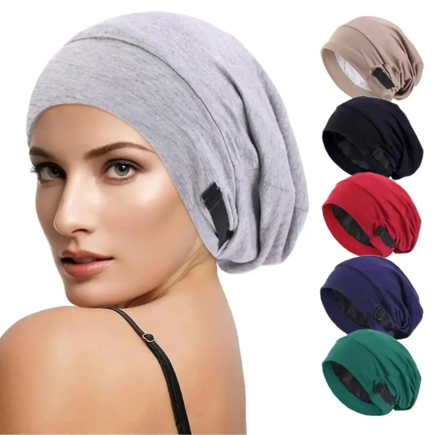 Adjustable Satin Lined Sleep Bonnet for Women Anti-Frizz Night Hair Protection Cap Breathable Head Cover For Curly Natural Braided Hair, Haircare