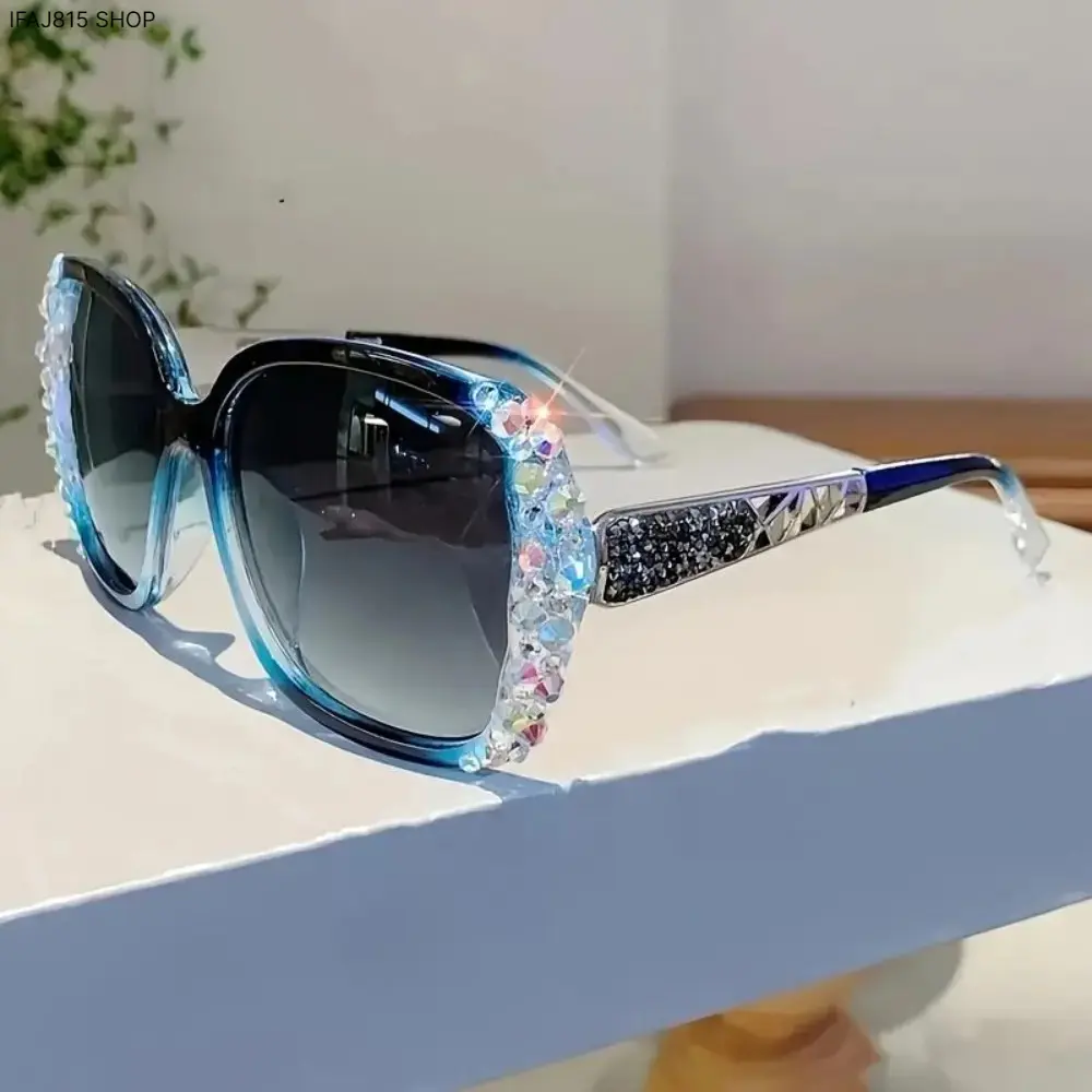 Oversized Semi-Rimless Sunglasses for Women, Statement Frame with Rhinestones, UV Protected Polarized Gradient Lens for Outdoor Parties, Female, Polarized Sunglasses, Uv Protection, Gradual Shade, Outdoor Events, Street Photography, Womens Sunglasses, Pol