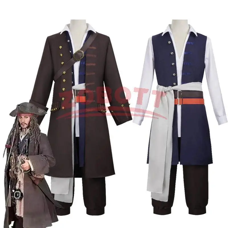 Captain Jack Sparrow Cosplay Costume Men Pirates Uniform Coat Caribbean Carnival Full Set JackSparrow Outfit