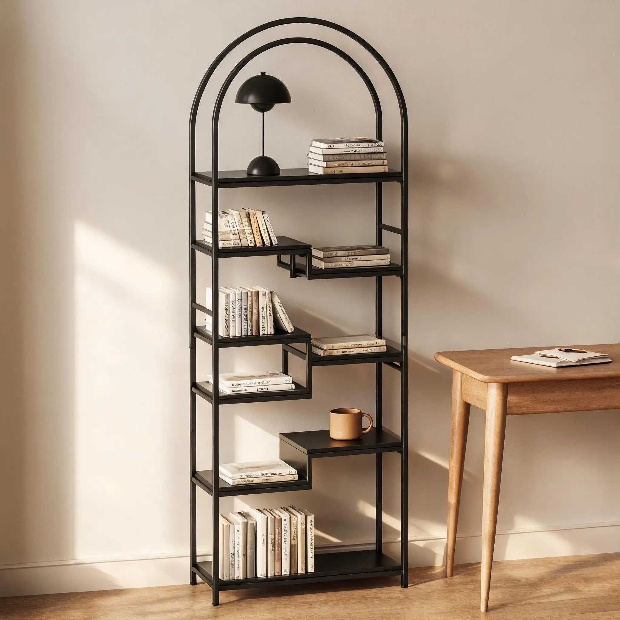 60" Vintage Farmhouse 3-in-1 Hall Tree Bookshelf - Multi-Use Indoor Entryway Organizer with Curved Top, Iron Frame, Shoe Storage Bench, 6 Hooks, Quick Set-Up - Ideal for Home, Office
