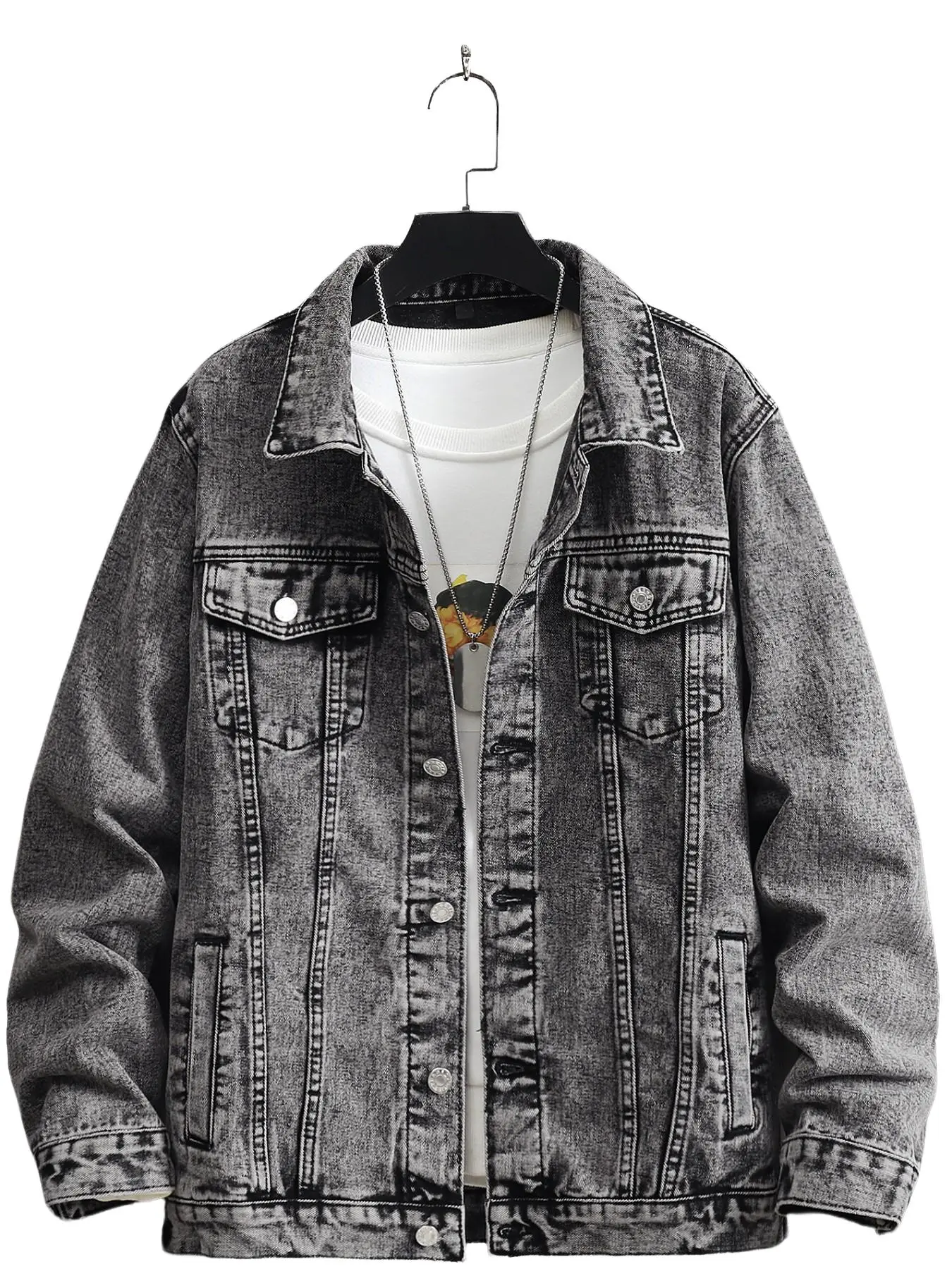 Trendy Cowboy Denim Jacket for Spring & Fall, Casual Long Sleeve Slim Fit, Solid Color Streetwear, Versatile and Stylish Denim Coat