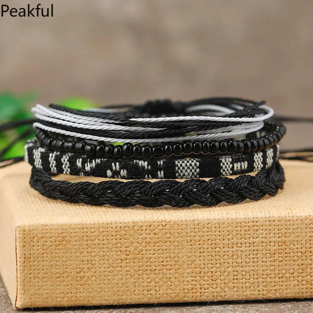 24 Pcs Boho Surfer Men's Accessories, Colorful Braided String Elastic Bands for Women & Men, Waterproof Adjustable Wristwear for Summer Beach, Elastic Bracelets