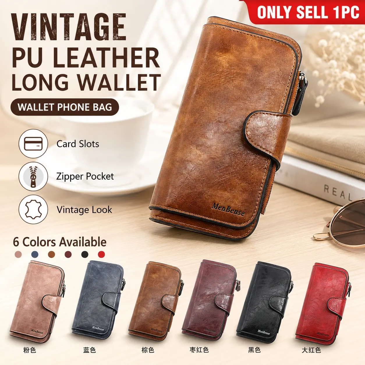 Long Wallet for Women and Men, Vintage PU Leather Phone Purse with Snap Closure, Multi Card Slots, Zipper Coin Pocket, Cash and Receipt Organizer, Large Capacity Clutch Wallet for Everyday Carry, Shopping, Travel, Work and Gift Giving, Travel Wallets
