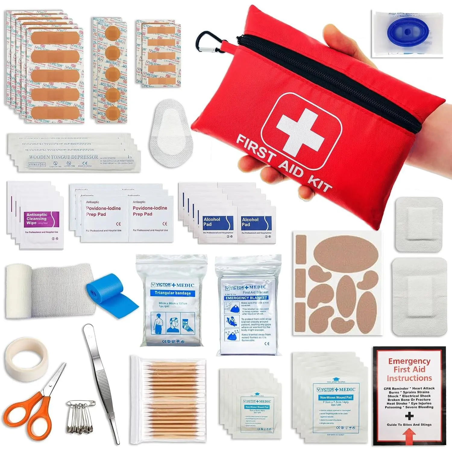 Compact Emergency First Aid Kit - 166-Piece Practical Emergency Prep Supplies for Cleaning, Treating, Protecting Minor Injuries - Ideal for Outdoor Users, Home, Auto, Boxed Set