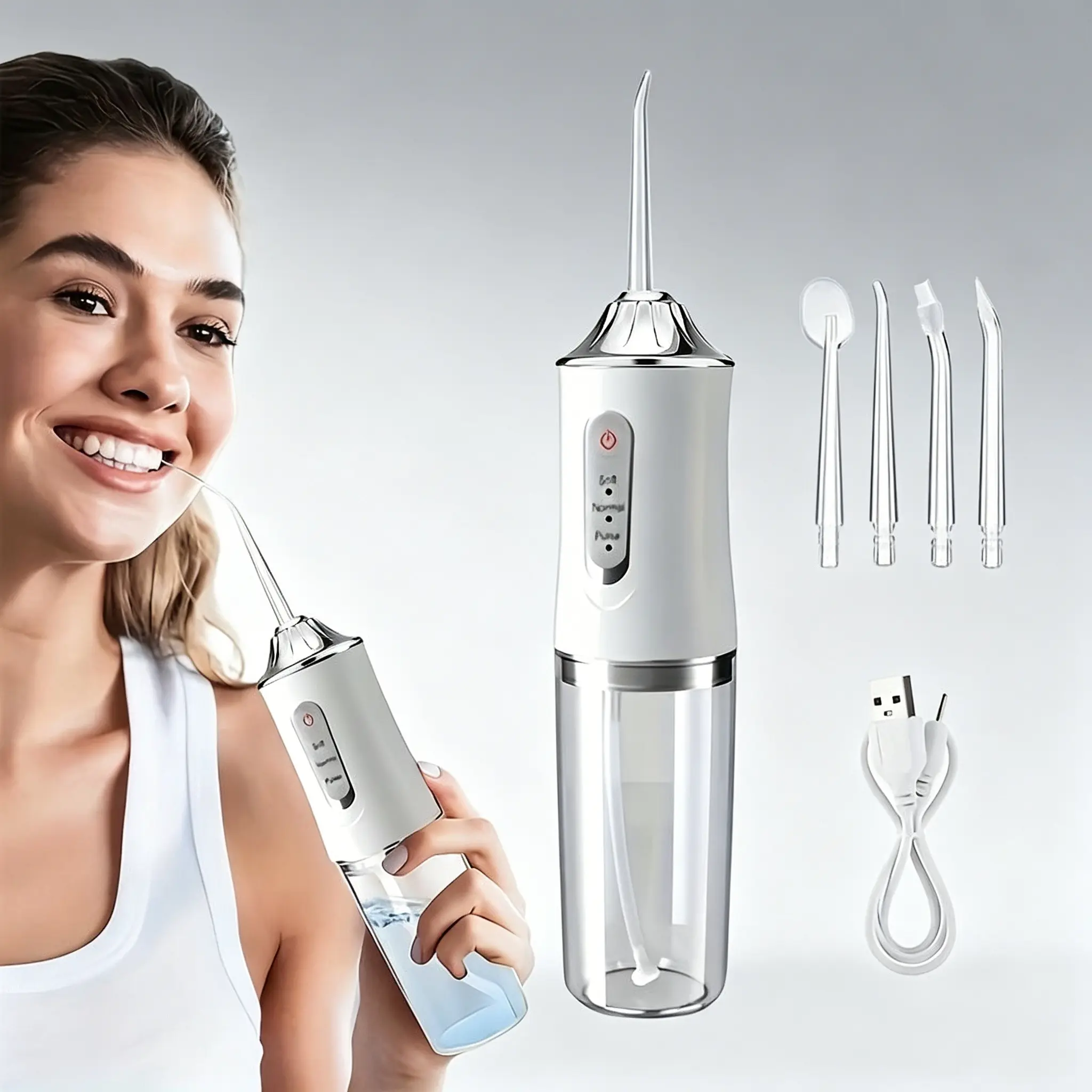 Wireless Portable Water Flosser Oral Irrigator Teeth Cleaner, 4 Nozzles, USB Rechargeable, Ideal for Travel and Home Dental Care