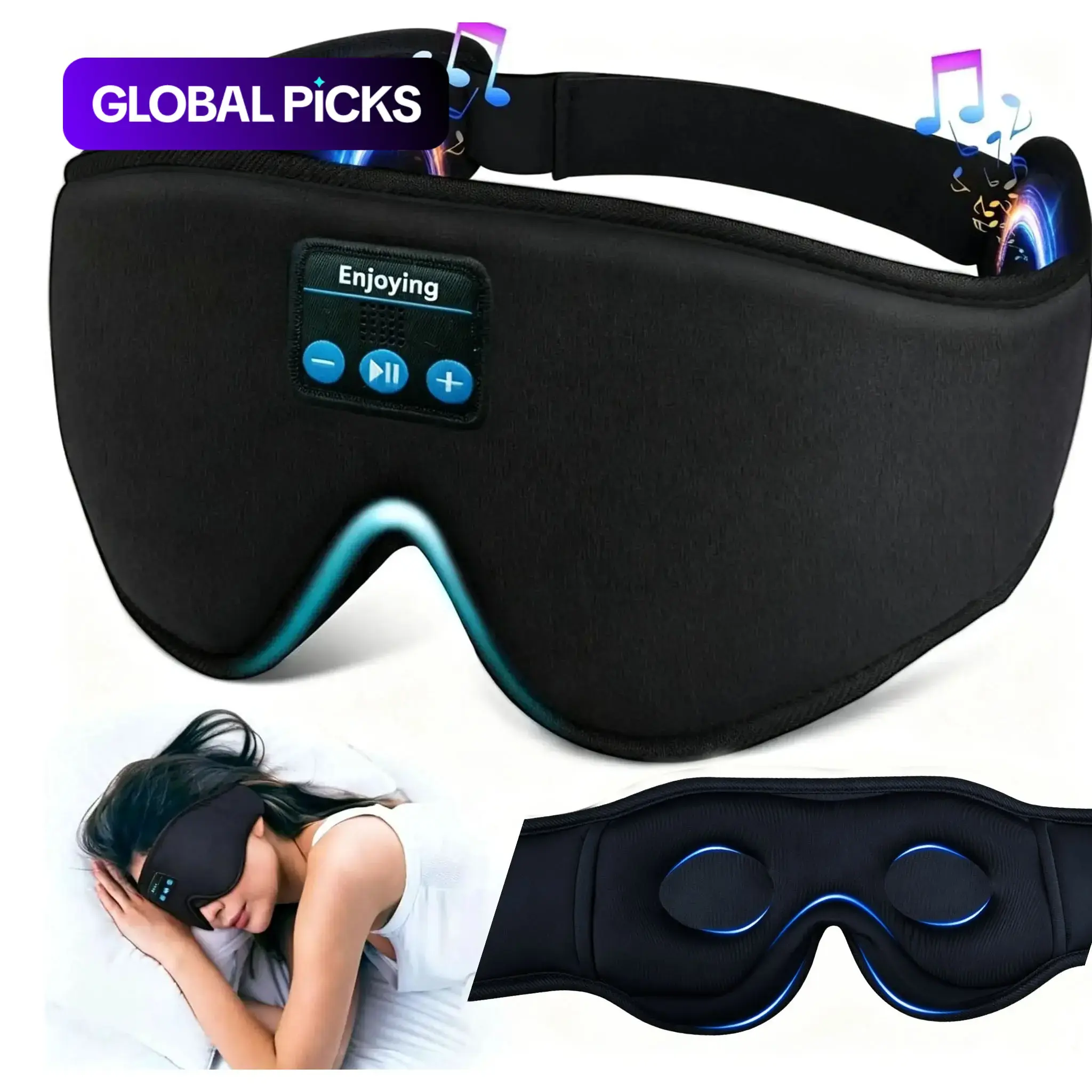 Wireless Bluetooth 5.2 Sleep Mask Headphones, 3D Contoured Music Eye Mask with Type-C Charging, Unisex Smart Sleeping Headband, Eye Cover