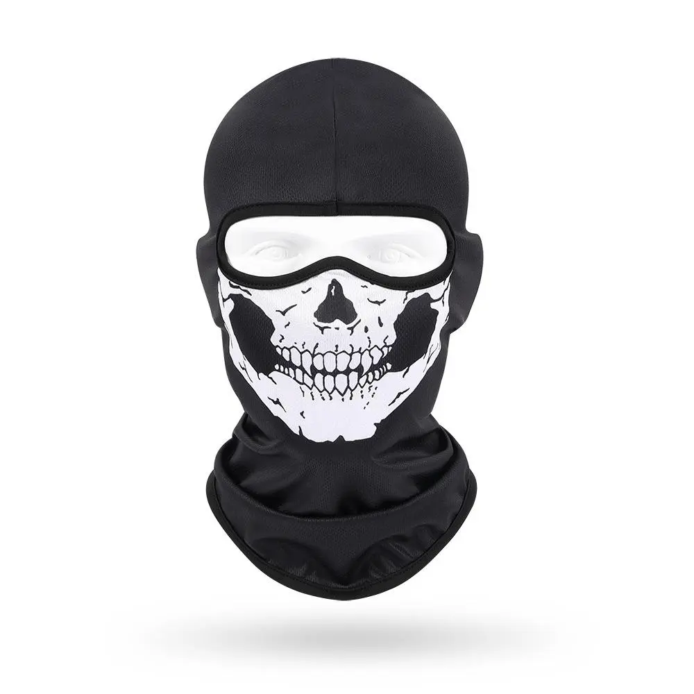 Black Skull Print Balaclava Full Face Mask, Skull Style Motorcycle Ski Mask for Cycling Hiking Outdoor Cosplay Party Single Hole Quick Drying Headgear