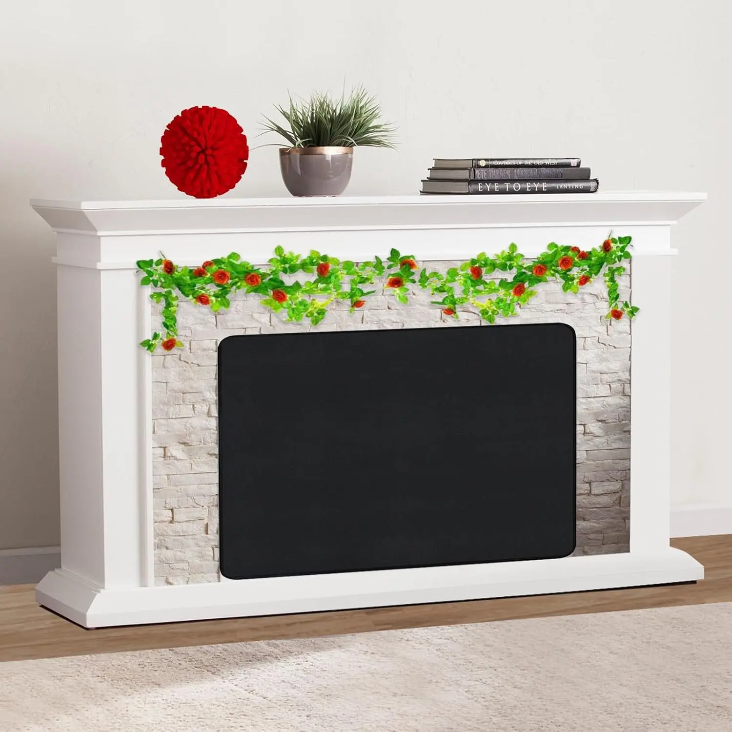 Fireplace Cover, Draft Stopper for Brick Fireplace, Fireplace Flue Blocker, Indoor Fireplace Blanket for Heat Loss, Winter and Summer, Black, 36x20 Inches