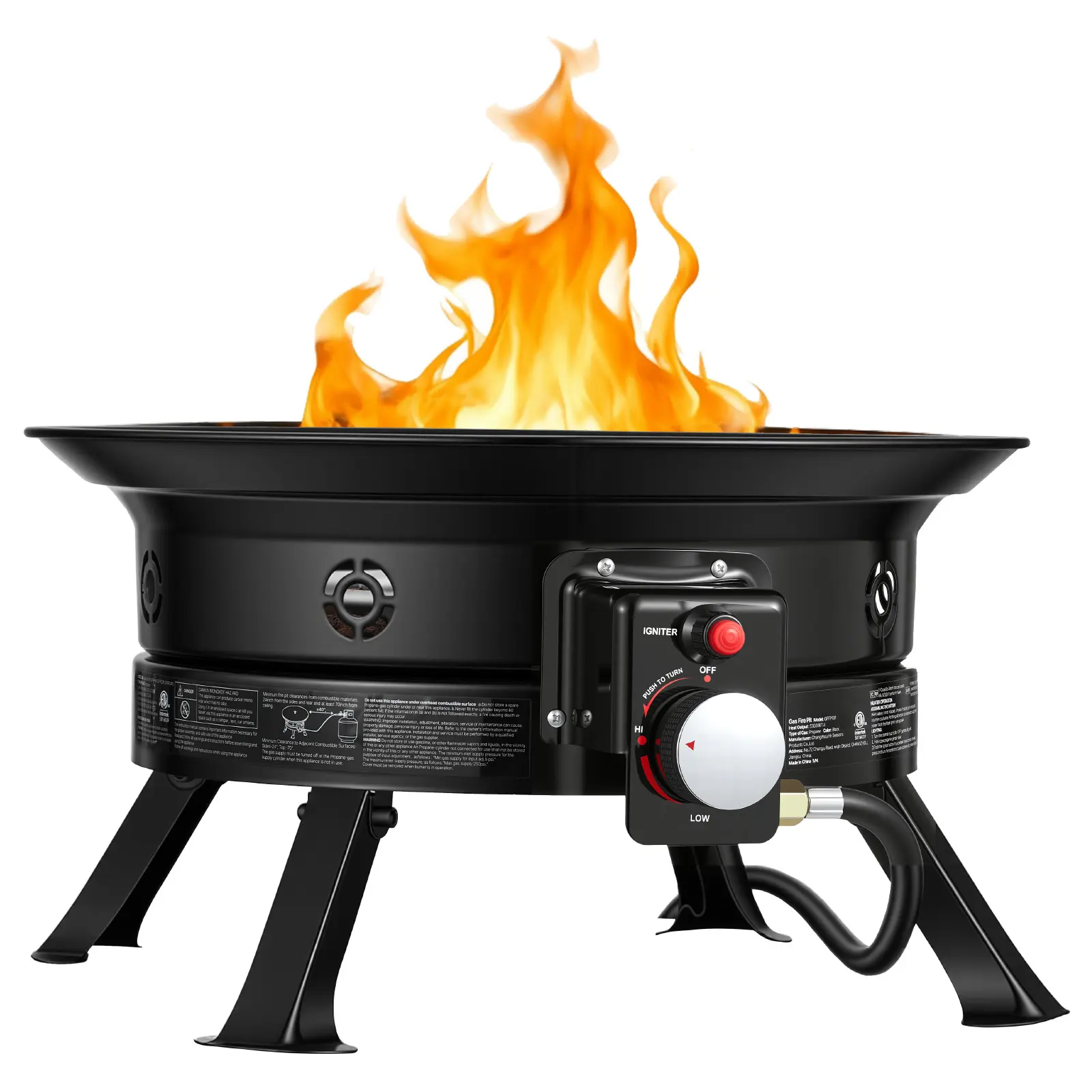 24-Inch 53,000 BTU Smokeless Portable Propane Fire Pit with Grill Grates, Lava Rocks, Adjustable Flame, Folding Legs for Camping, Patio