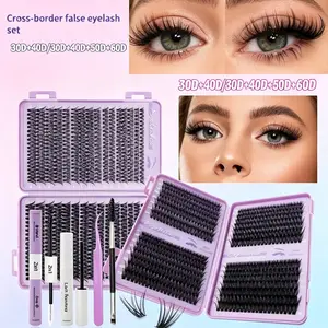 640 Pcs DIY False Eyelashes Set, Cosmetic False Lashes, 9-16mm Length, 5pc Set with Glue, Remover, Tweezers, Brush, DIY Home Use
