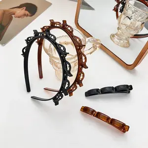 Women's 2-Pack Wide Plastic Headbands, Minimalist Solid Design with Built-in Styling Clip and Anti-Slip Teeth for All-Day Wear
