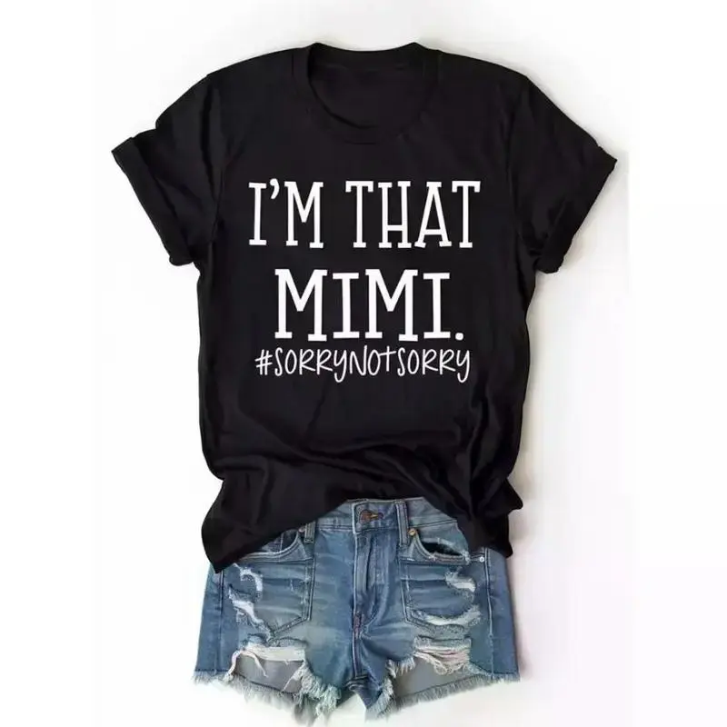Women's Cotton Short-Sleeve Round Neck Casual T-Shirt - Sporty Chic Vintage Streetwear with Bold "I am That Mimi" Design, Regular/Plus Size Golf Enthusiasts Top, Shortsleeve, Tee