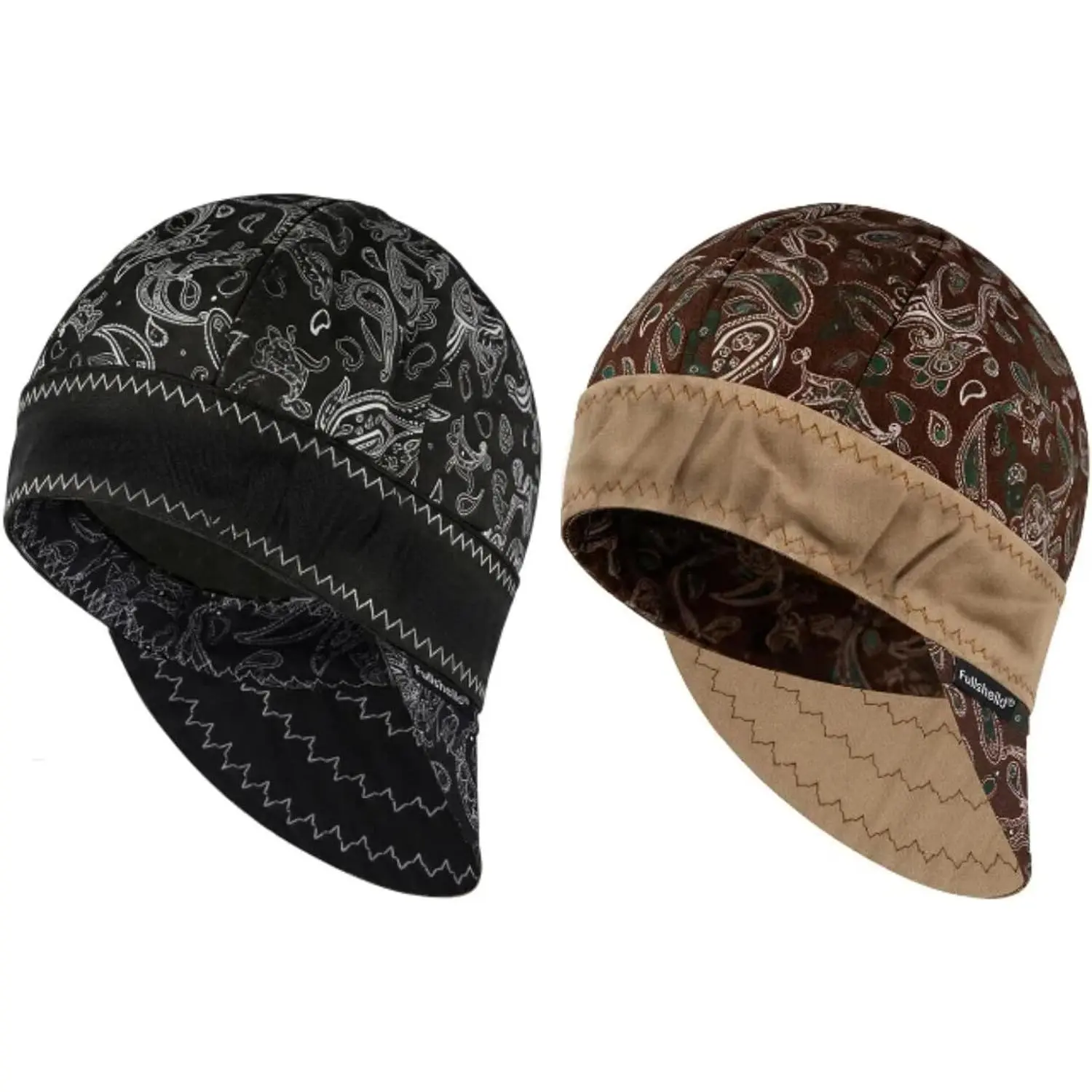 Mens's Cotton Cap FR Reversible Welder Caps Hat One Size for Welder Electrician Gas Oilfield (US,, One Size, Paisley Brown&Black-2pcs)