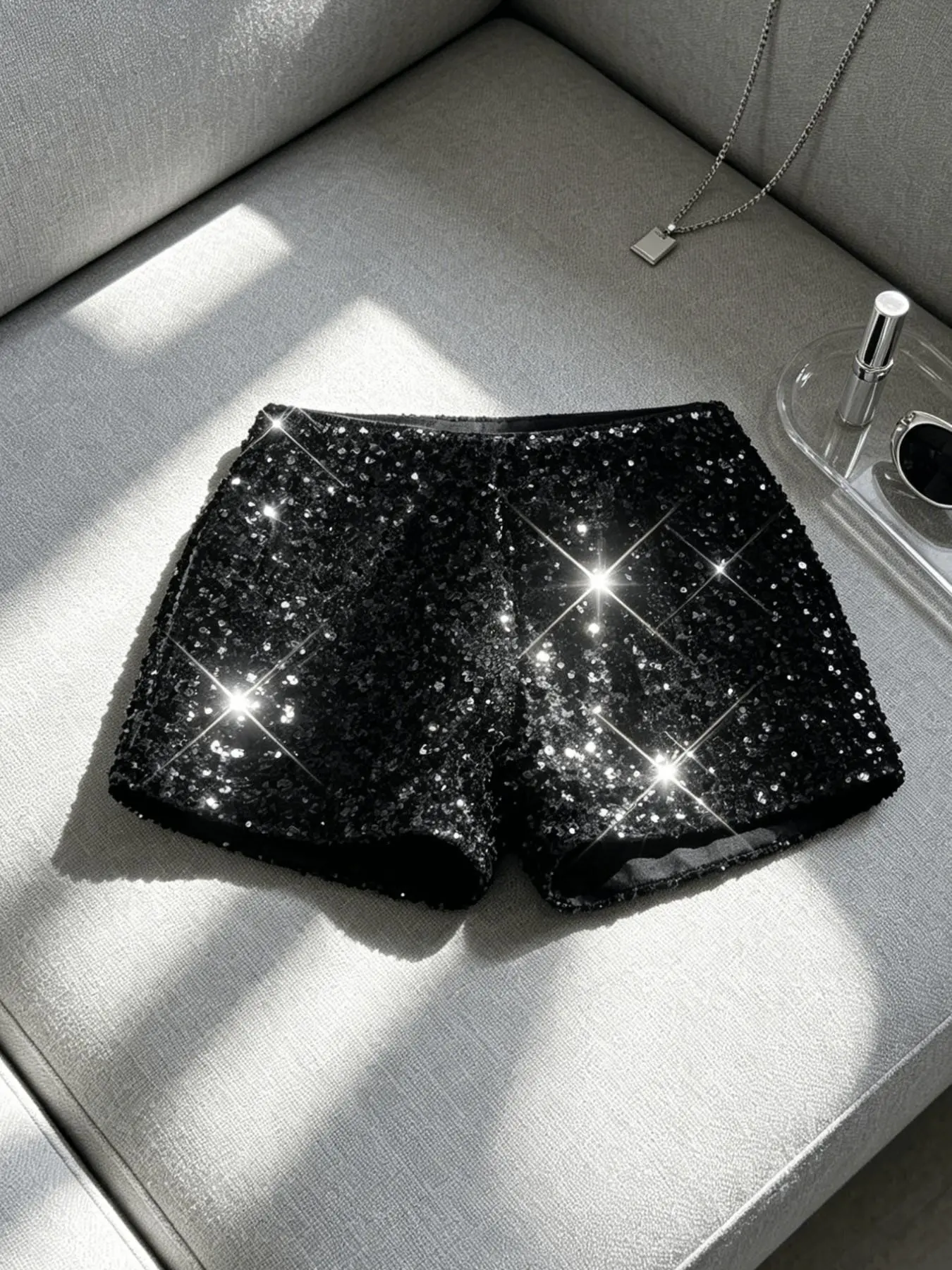 Women's High-Waisted Sequin Shorts, Stretchy Bodycon Butt-Lift Super Short Hot Pants, Party Stage Flashy for Nightclubs