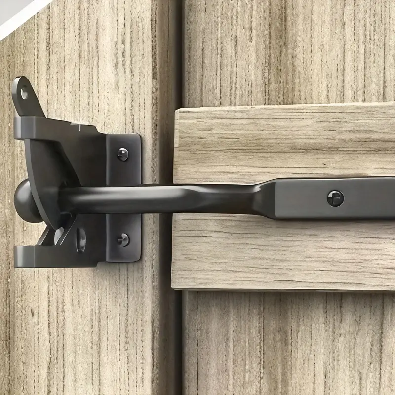 1pcs black self-locking gate post, equipped with automatic gravity lever wooden fence gate lock, used for shed door wooden fence barn door, Automatic Locks
