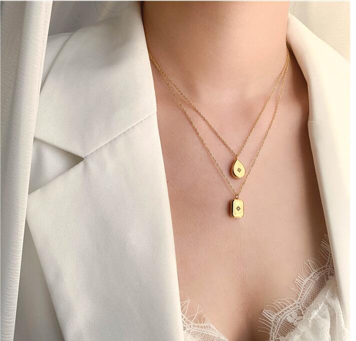 Oblong brand North Star light inlaid zircon pendant necklace square brand star mount collarbone chain female