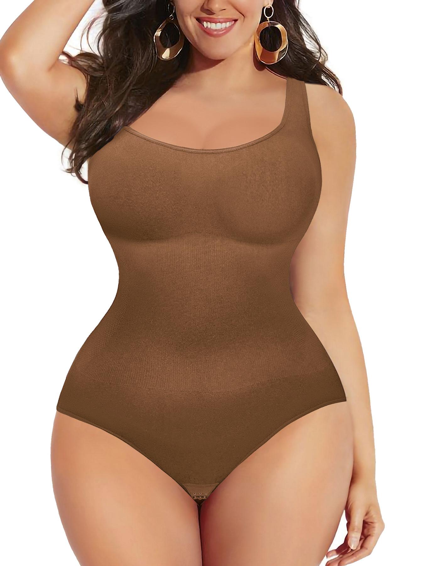 Plus Size Basic Solid Scoop Neck Shapewear Tank Bodysuit, Casual High Stretch Comfy Breathable Shaper, Built In Shaper, Women's Shapewear for All Seasons, Underwear, Body Shapers, Body Sculpting Compression Garment