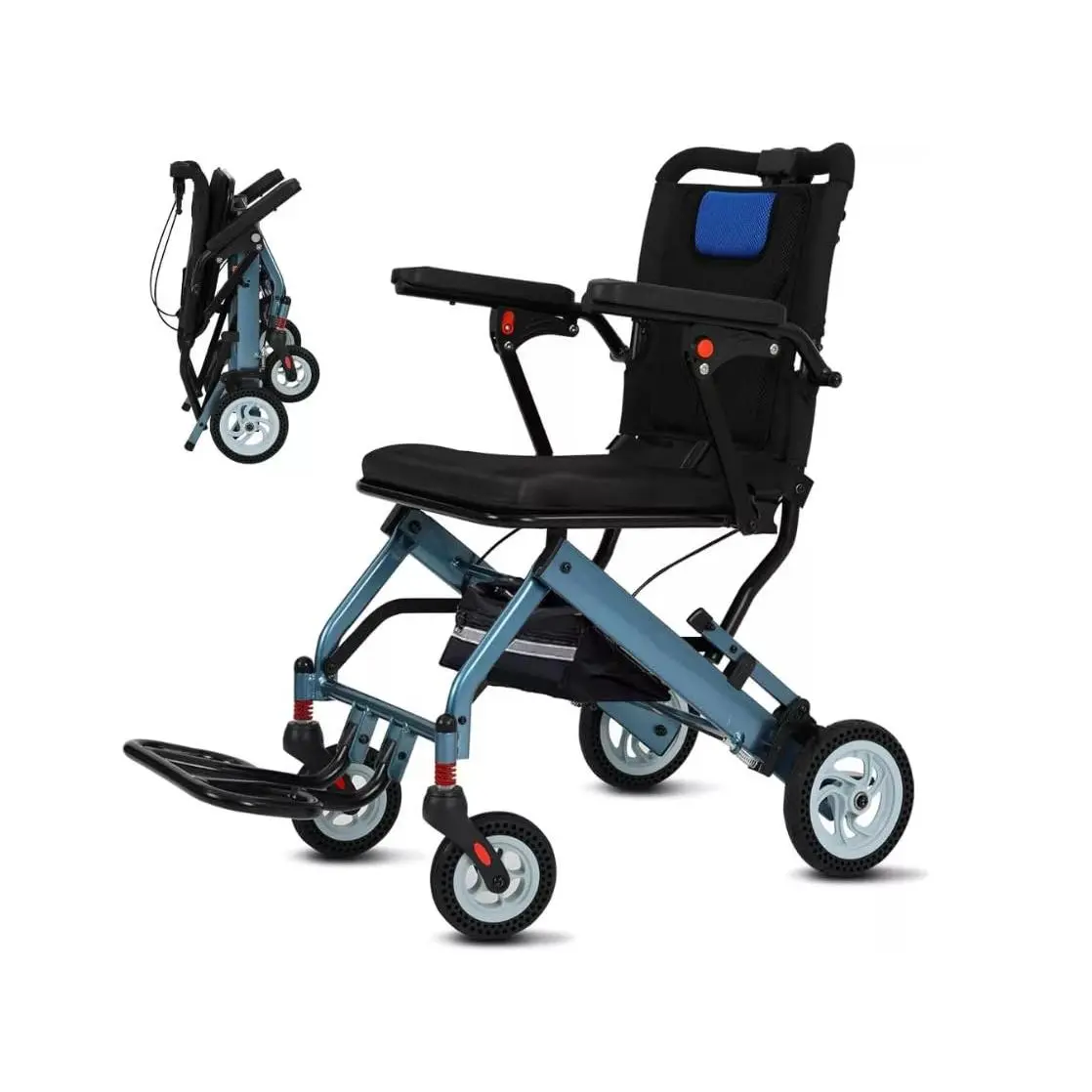 Ultra-Light Portable Folding Wheelchair, Travel-Friendly with Handbrake, 220 lbs Capacity, Ideal for Elderly & Children