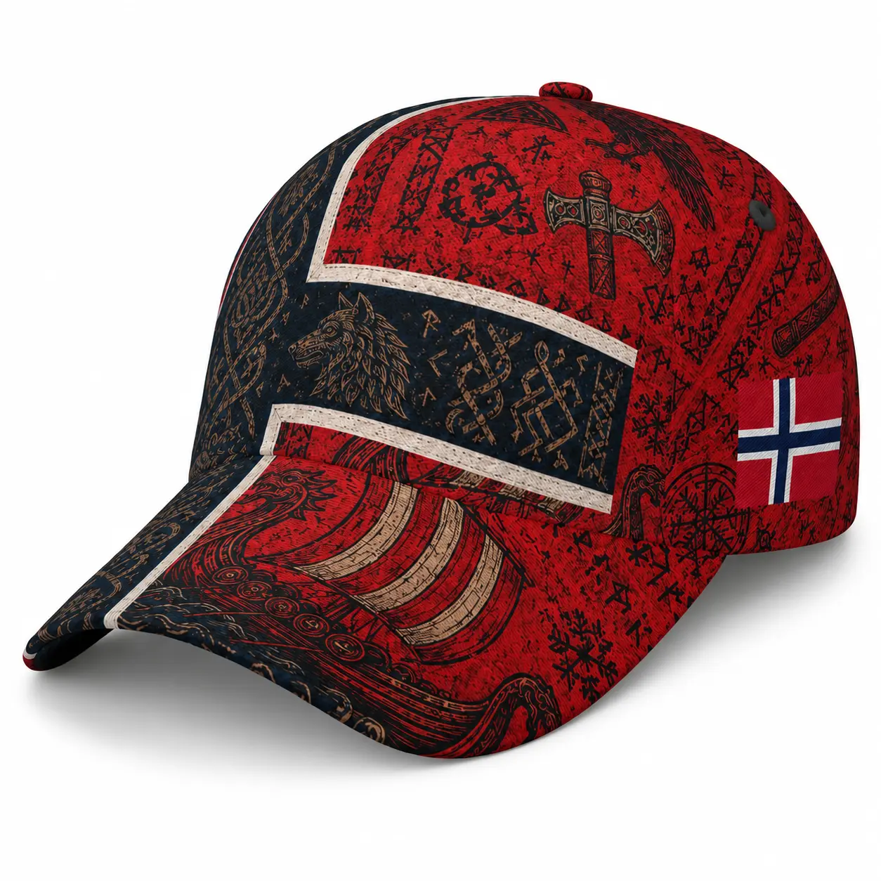 Norway Viking Baseball Cap Men, Red Black Norse Rune Graphic Hat, Norwegian Adjustable Outdoor Casual Sports Fan Cap,daily casual style,vintage,good graphic,summer festival,summer fits,trendy casual,back-to-school style,hiphop,unique birthday gift,2026