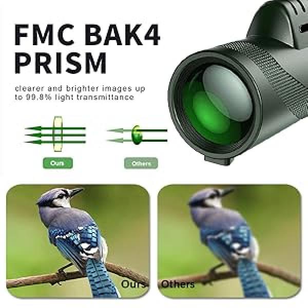 STANDARD GOODS 80x100 Monocular-Telescope High Powered Monocular for Adults Monocular for Smartphone Adapter Monocular Telescope Hunting Wildlife Bird Watching Travel Camping Hiking
