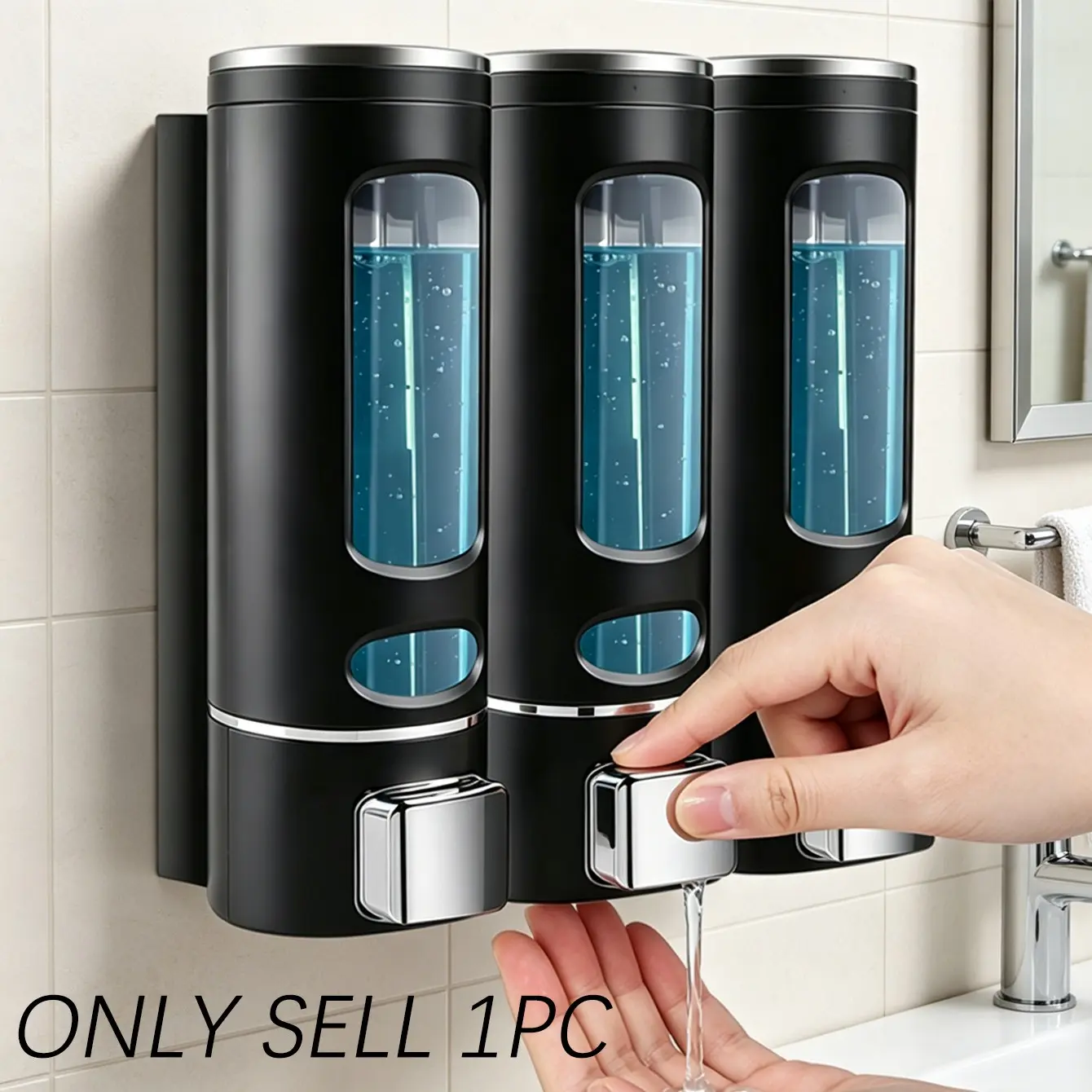 Wall-Mounted Liquid Soap Dispenser Pump, Push-Button Design, Ideal for Home, Mall Bathroom, Hotel, RV, 1/2/3 Compartment Options