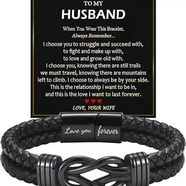 Infinity Knot Braided Leather Bracelet, Personalized To My Husband/Dad/Son/Grandson Love You Forever Bracelet, Meaningful Anniversary Birthday Christmas Gift For Men summervibes,summerwins