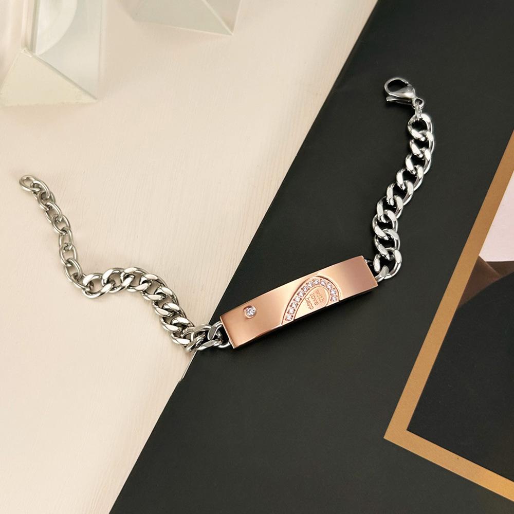 City Fashion Hip Hop Cuban Link Chain, Titanium Steel Couple Bracelets for Men & Women,2pcs His and Hers Couple Bracelets set