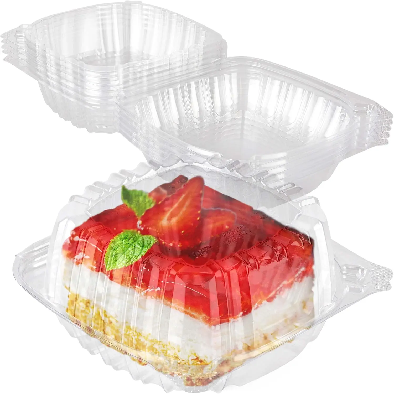 Disposable Plastic To Go Containers with Clear  (25 Pack) Fancy Hinged Top Square Clamshell  Boxes for Take Out,  Party Togo Clam Shell Box to Carry Cake, Dessert, Small Sandwich