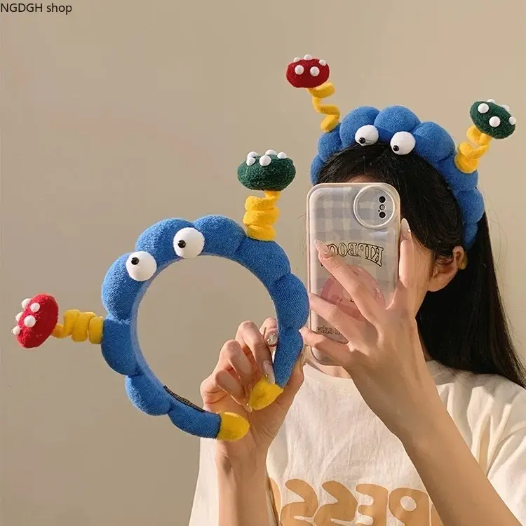 Plush Caterpillar Headband for Women and Girls, Cute Kawaii Hair Accessory with Fun Eyes and Antennas for Outfits