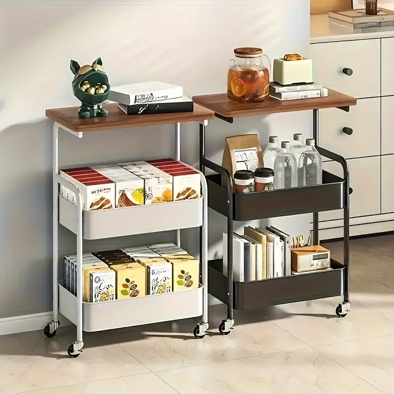 Kitchen storage trolley, kitchen furniture, three-tier rolling trolley, multi-functional metal storage rack, spice rack, portable wheels, suitable for kitchen storage and organization.