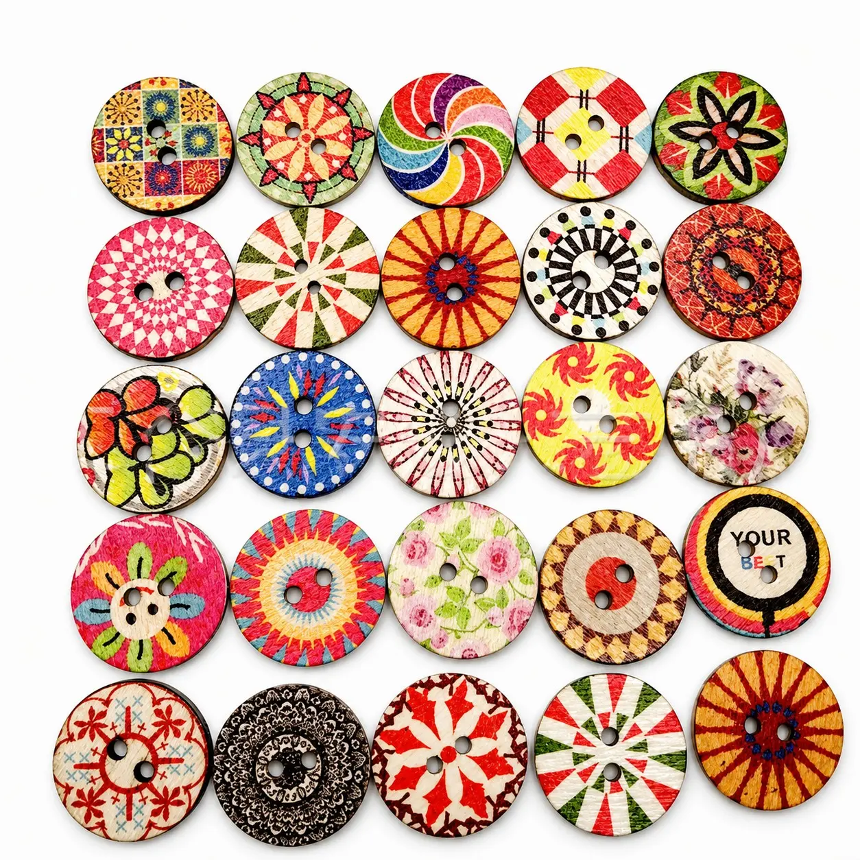50/100 Vintage Wood Buttons, 15mm Diameter, Vintage Patterns, Durable Wooden Decorative Buttons, Perfect for Scrapbooking and Ethnic Clothing, Sewing, Crafts and DIY Projects