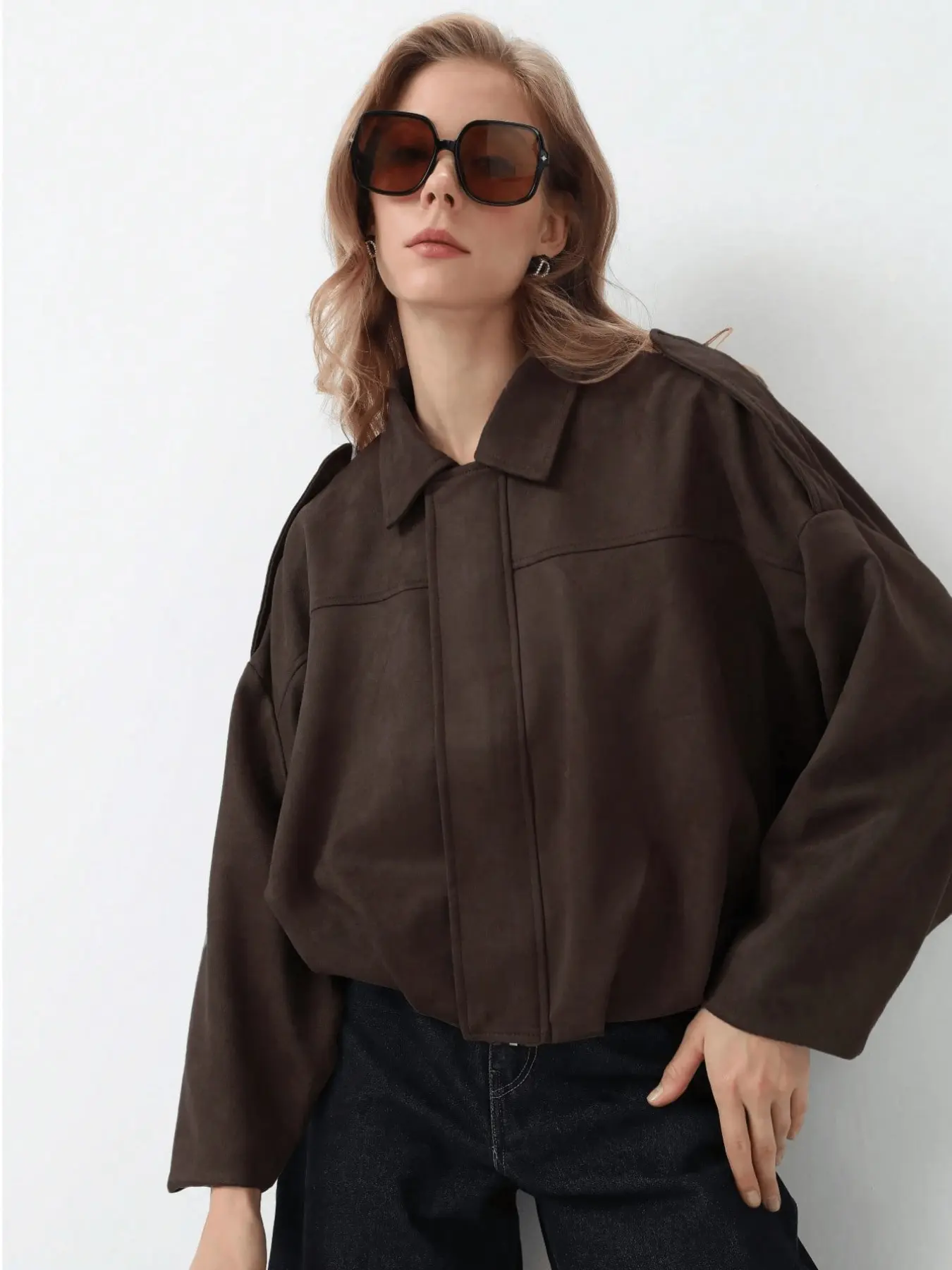 Women's Casual Long Sleeve Jacket, Coats, Loose Fit Buckle Design, Solid Color, All-Season Outerwear, Everyday, Perfect for Daily Wear & Commuting