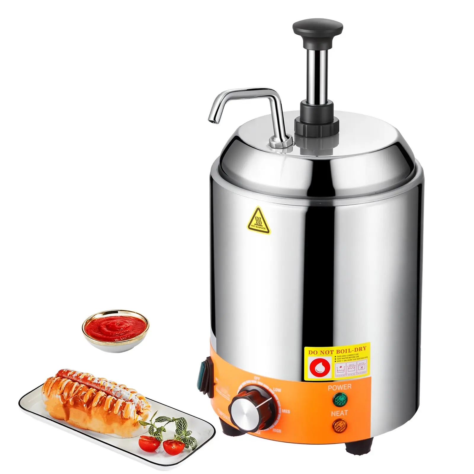 Commercial Grade 2.4L Electric Cheese Dispenser with Pump, Hot Fudge Warmer with 86℉-230℉ Temperature Control, Stainless Steel Construction, Easy Pour Spout for Restaurant Use