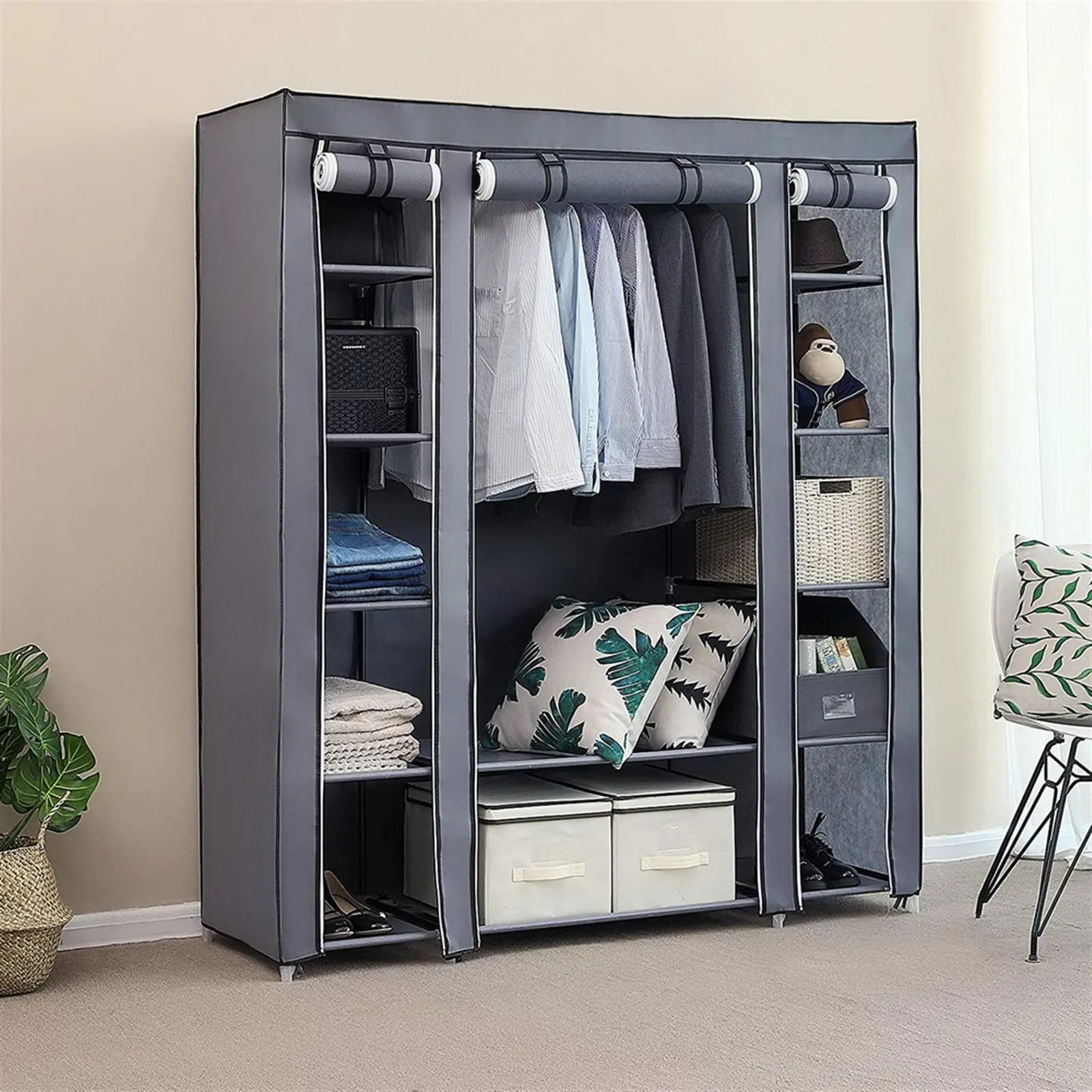 UGEM 69" Classic Rectangular Portable Closet Wardrobe, Heavy-Duty Single Unit Clothes Storage Organizer with Metal Frame, 12 Shelves, Dustproof Non-Woven Fabric Cover, Sturdy Freestanding for Bedroom, Black