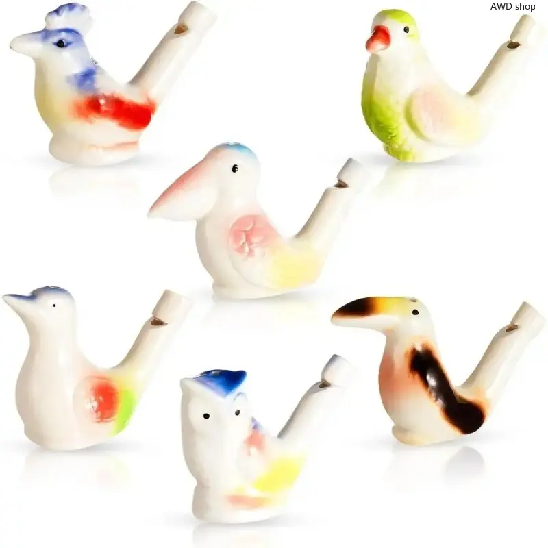 4Pcs Ceramic Bird Water Whistles, Fill-and-Play Interactive Singing Sound Maker Toy, Fun Gadget for Bath Time Play, Family Entertainment and Holiday Party Favors