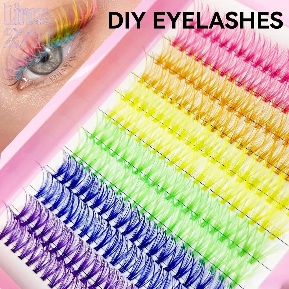Large Capacity 20D Rainbow Color Cluster Lashes D Curl Fluffy Long Segmented DIY False Eyelashes Festival Cosplay Eye Makeup