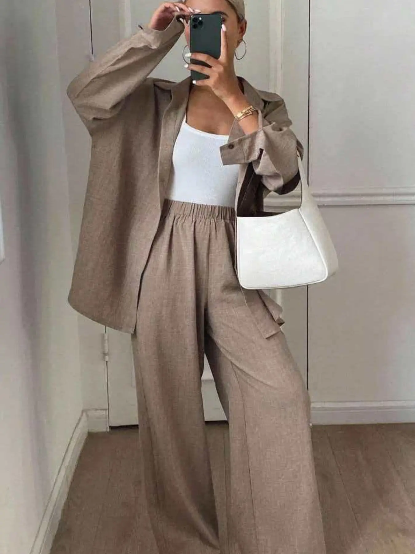 Vintage Maroon Casual, Breathable Fabric, High-Waisted Wide-Leg Pants, Perfect for Daily Wear, Office, Shopping, Travel