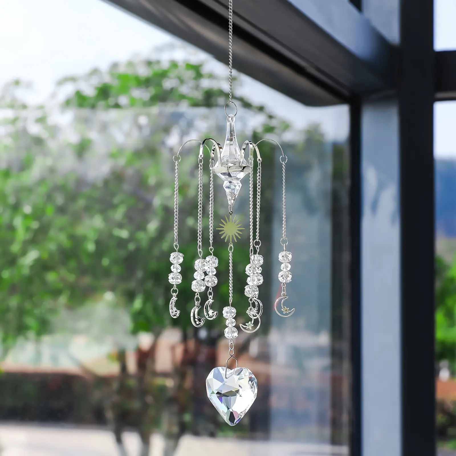 Sun Catcher Artificial Crystal Sun Catcher Light Luxury Moon Sun Star Heart Irregular Crystal Wind Chime Pendant Car Decoration Souvenir Home Decoration Window Decoration Garden Home Wedding Decoration Sun Catcher Rainbow Crystal Hanging Indoor Outd