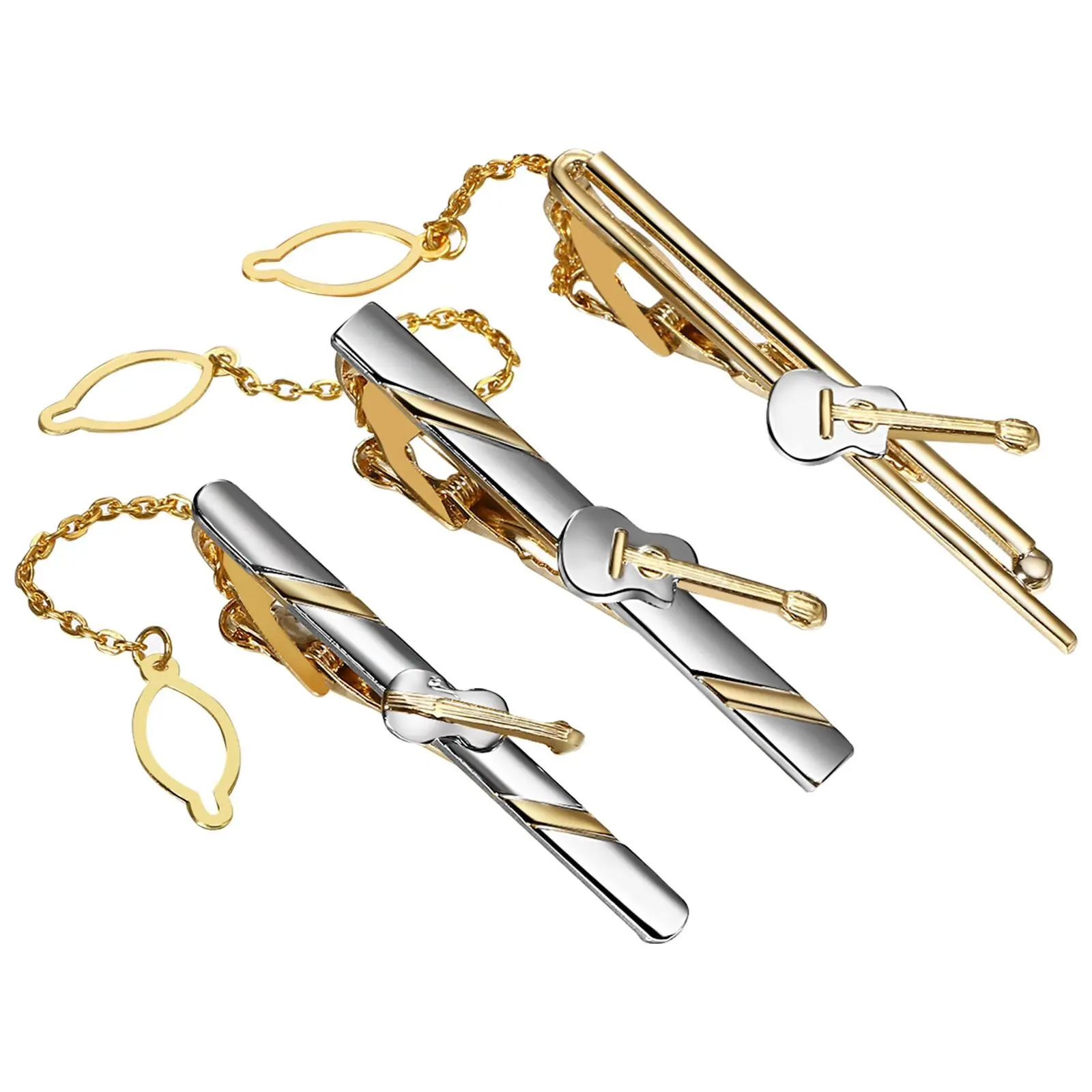 Male Elegant Copper Violin Necktie Bar Clips (3-Pack) for Business, Wedding, Party - Men's Shirt Tie Accessories, Good Deal For Gentlemen, High Build Quality, Stay In Place, Sturdy Exquisite Clasps