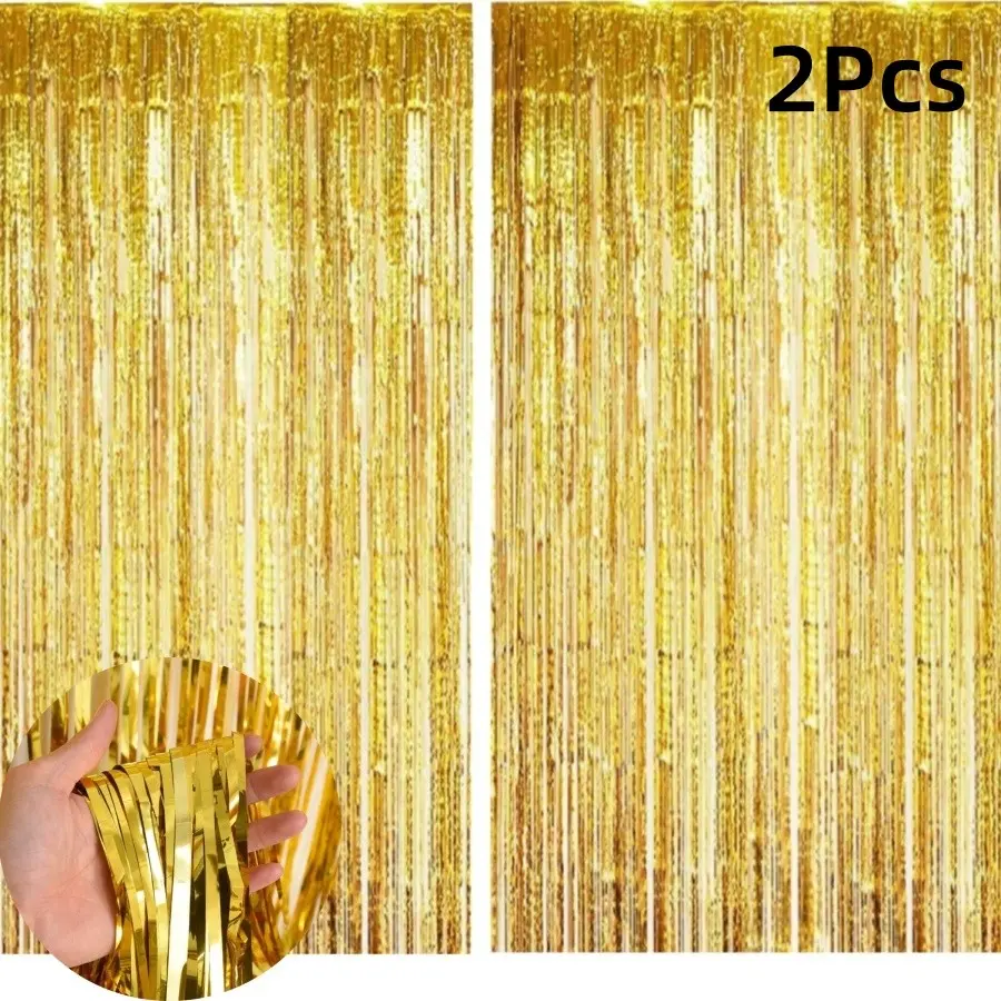 2 Pcs Iridescent Transparent Foil Fringe Backdrop Curtains, Tinsel Streamers Birthday Party Decorations, Fringe Backdrop for Graduation,Disco Party Decorations,Patricks Day, Easter, Birthdays, Fall, Pumpkin Theme, Thanksgiving, Basketball Party Decoration