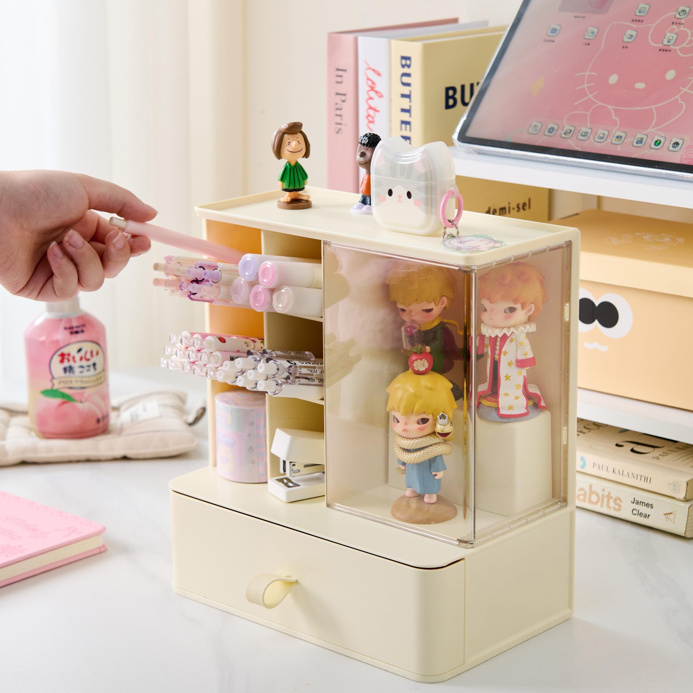 Desktop Stationery Tool Storage Box, Figure Display Case, Multi-Layer Pen Holder, Desk Organizer Tidy, Stationary Organizer Holder, Designed for Toy Collectors & Figurine Enthusiasts