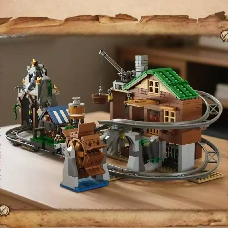 Building block mining roller coaster, roller coaster building blocks, interstellar roller coaster building blocks, building block model decorations, Assembled Building Blocks
