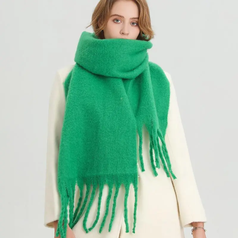 Unisex New Winter Warm Scarf, Long Fringe Solid Color Versatile Thickened Neck Gaiter, Trendy Accessory Perfect for Street Shoots, Outfit Matching